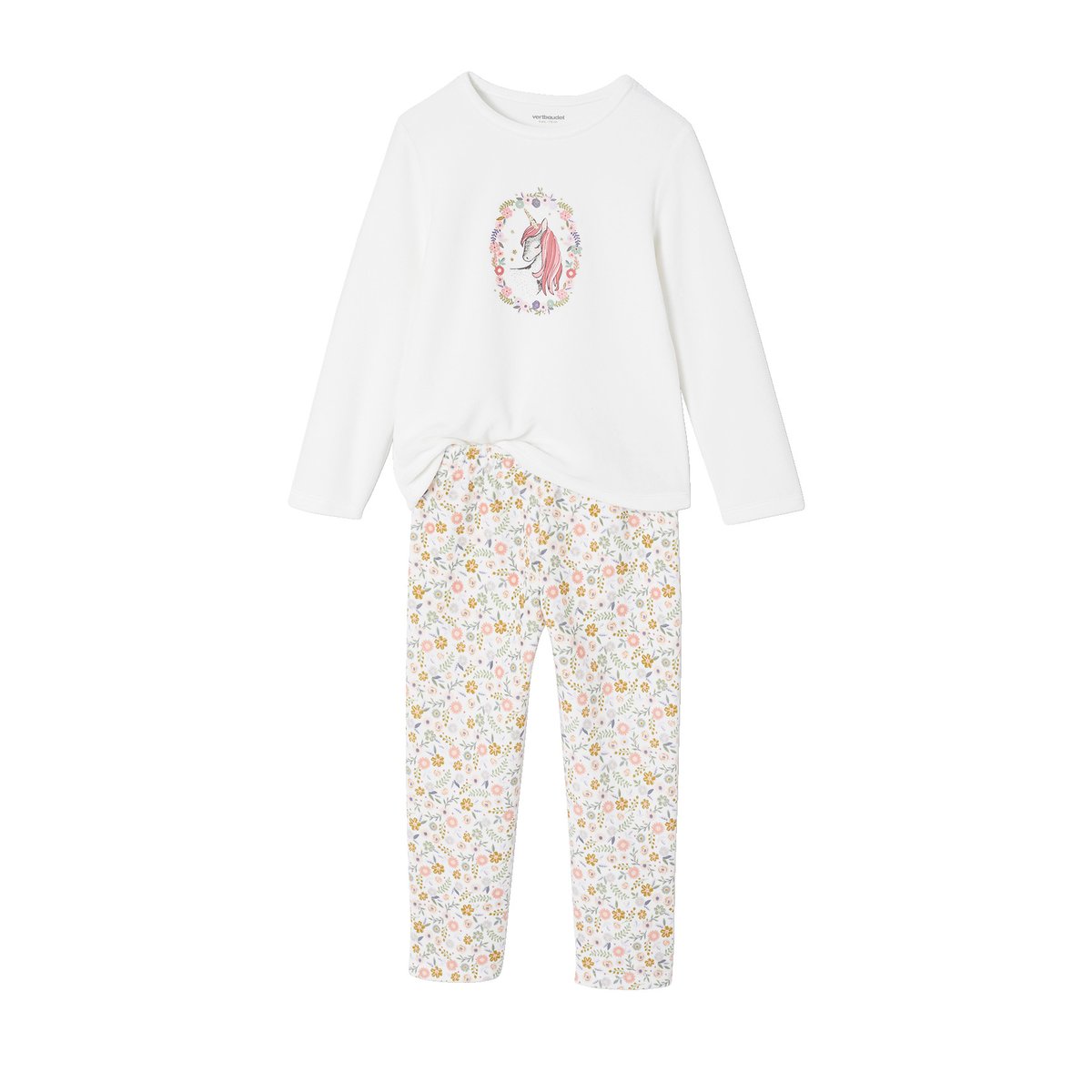 Lot de 2 pyjamas velours Licorne écru, VERTBAUDET