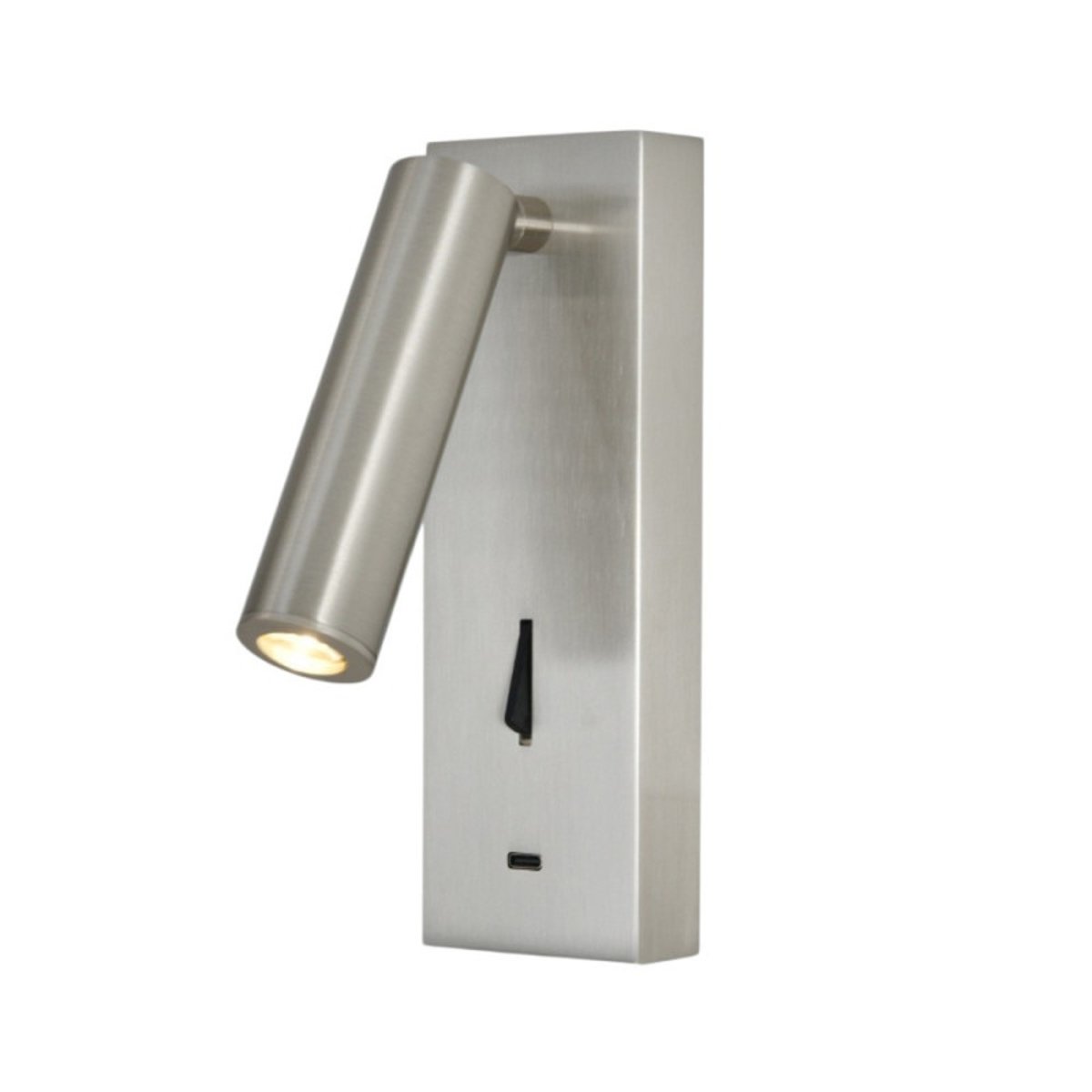 Applique liseuse avec interrupteur et USB C nickel satiné Tarifa nickel mat, MILLUMINE