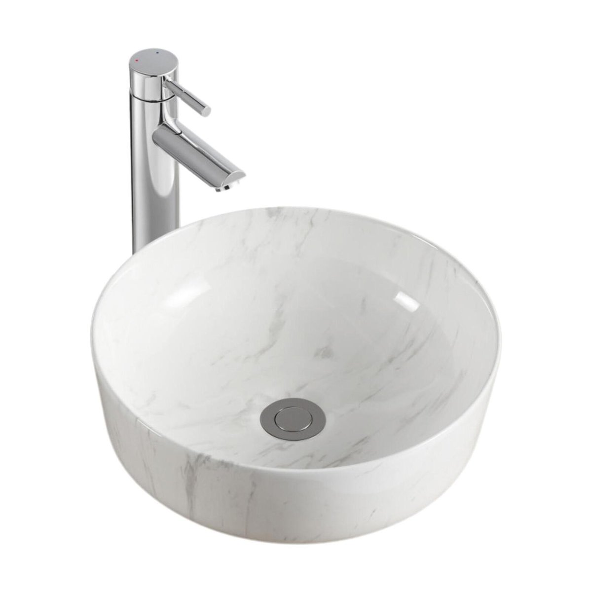 Vasque à poser ronde en céramique effet marbre blanc 37cm DIANE blanc, MOB IN