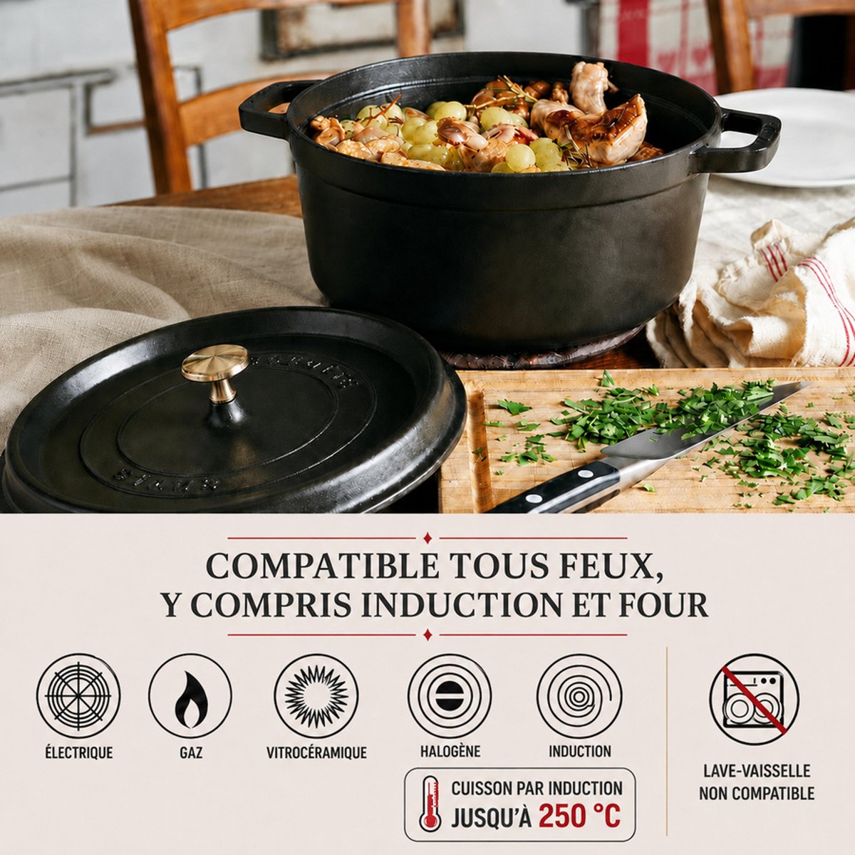 Cocotte en Fonte, Ovale noir mat, STAUB