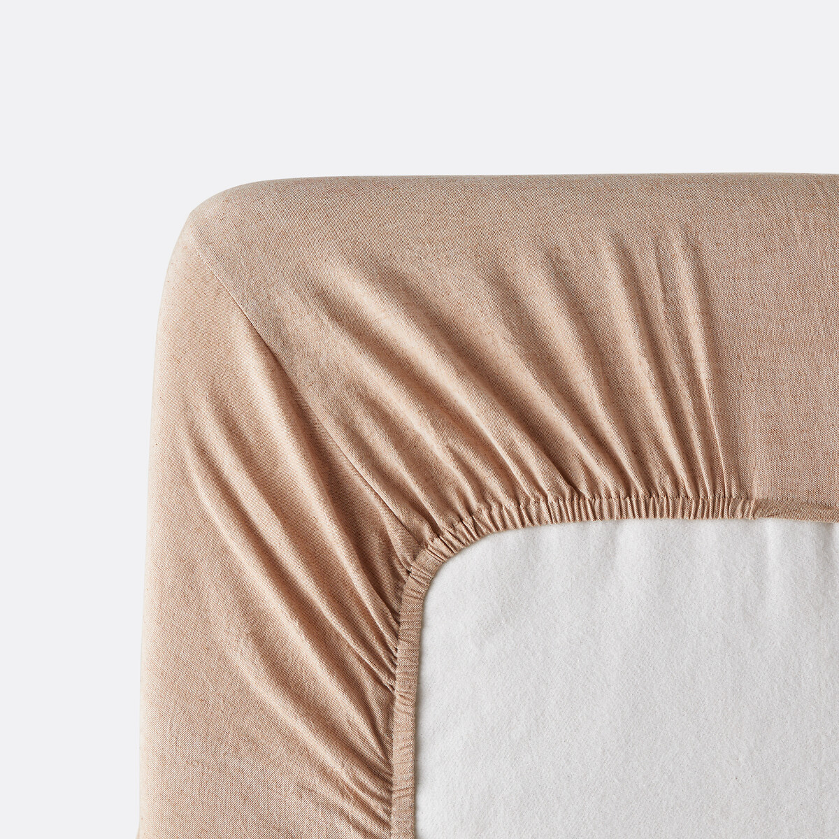 Sábana bajera lisa de algodón y lino lavado, de chambray, altura 30 cm, JILA beige , LA REDOUTE INTERIEURS