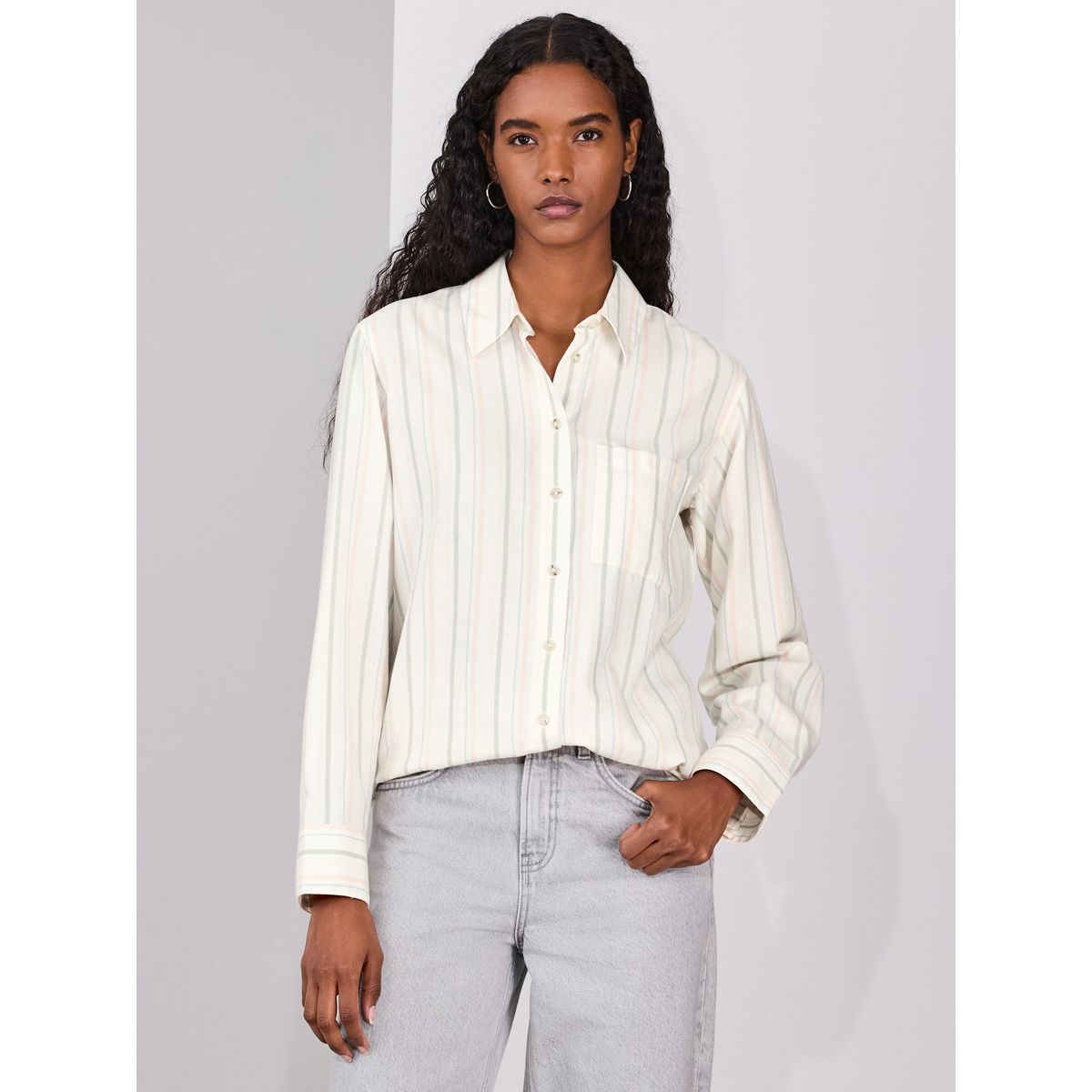 Chemise boutonnée décontractée coton rayure pastel, NEXT