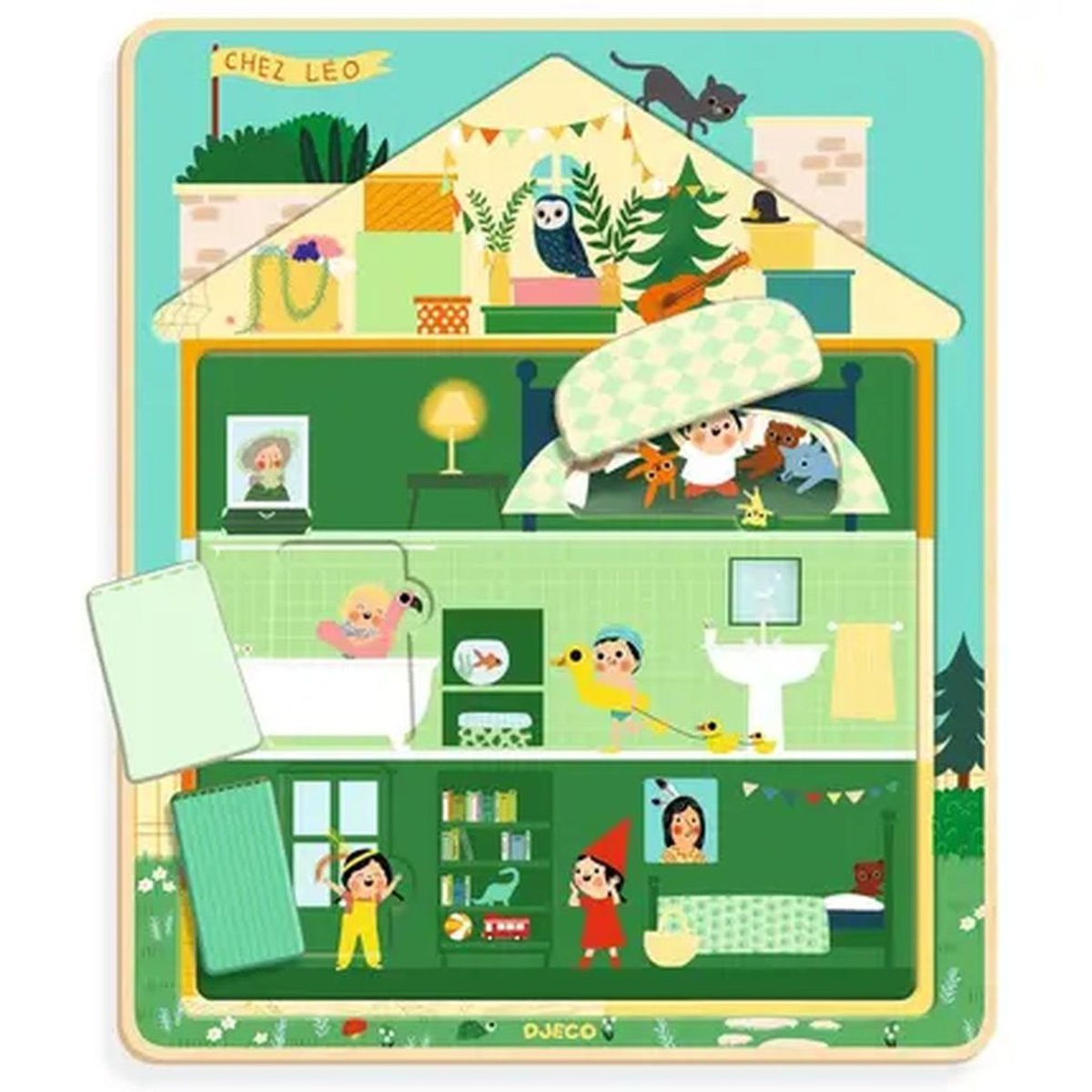 Puzzle en bois 3 niveaux pour enfant Chez Léo couleur unique, DJECO