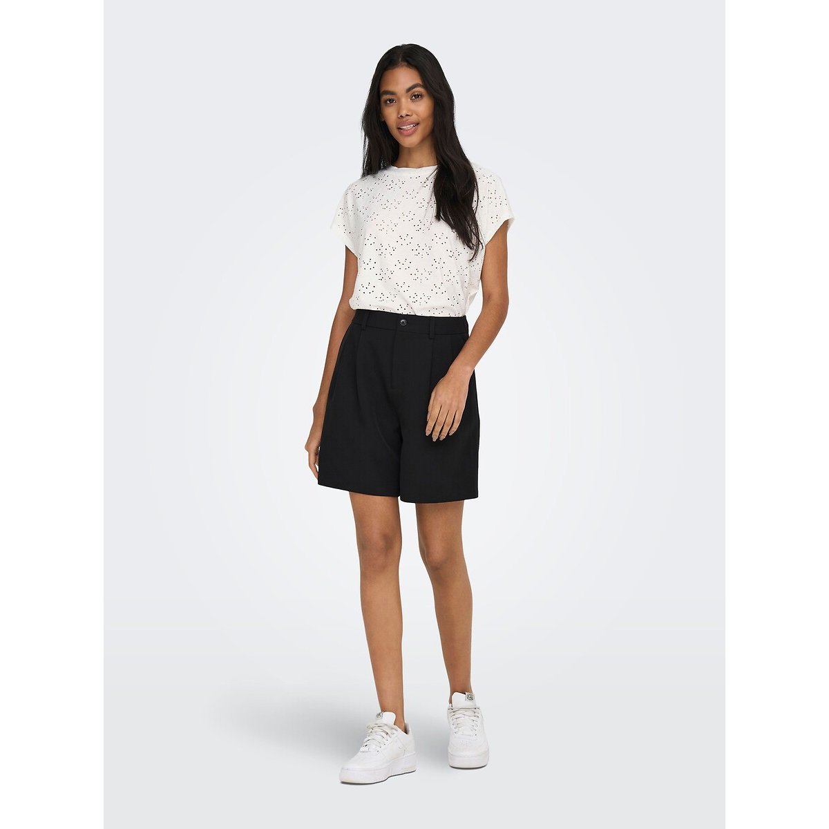 Openwork T-Shirt with Short Sleeves white, ONLY