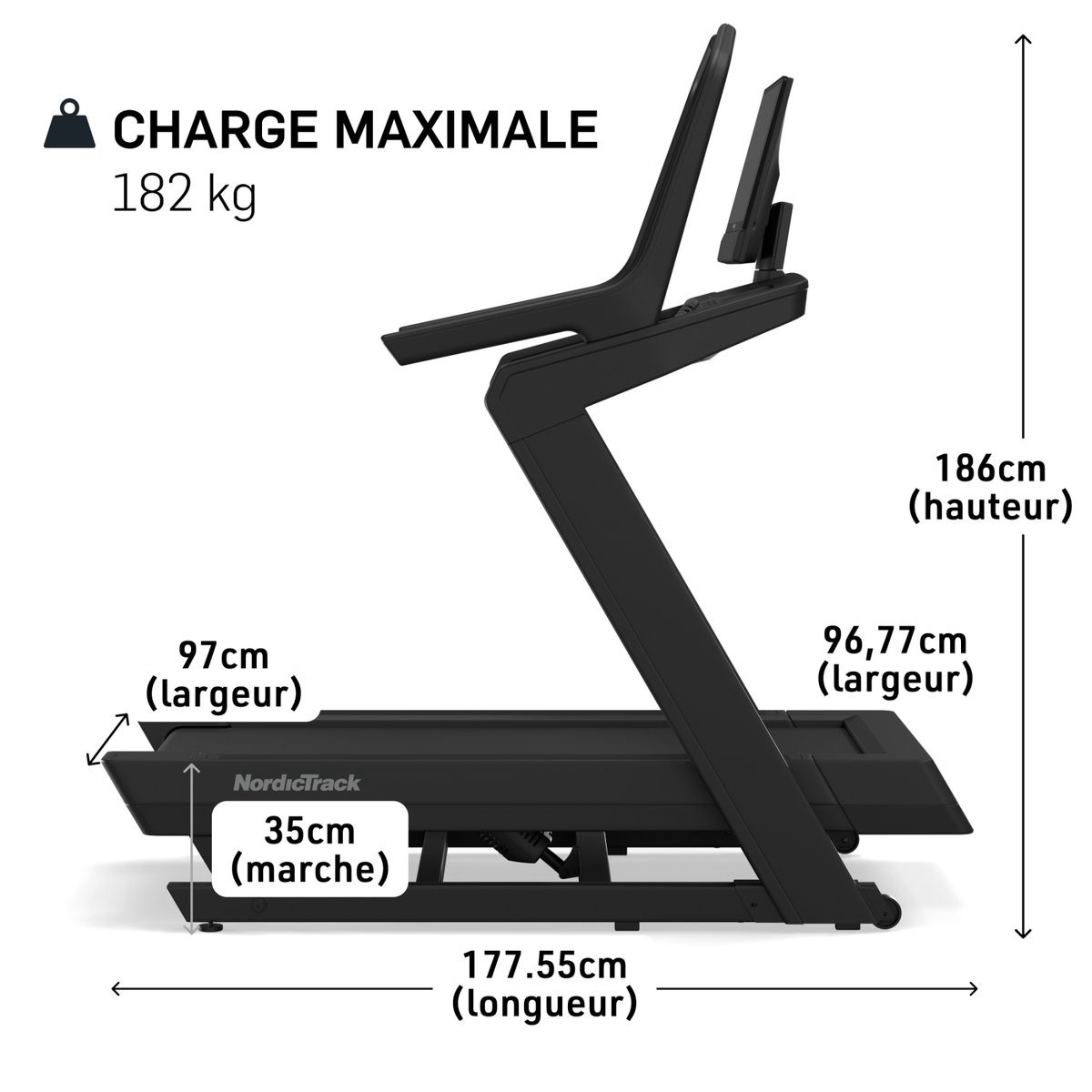 Tapis de course X16 / Écran tactile 16" / Inclinaison +40% / Dénivelé -6% noir, NORDICTRACK