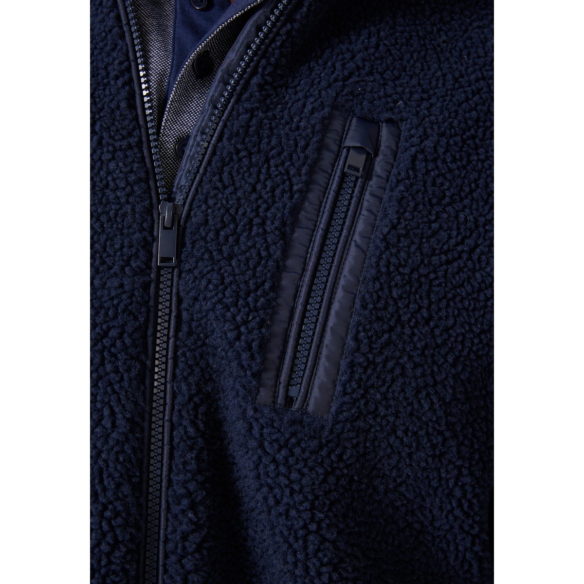 Veste zippée en maille moutonnée bleu marine, DAMART