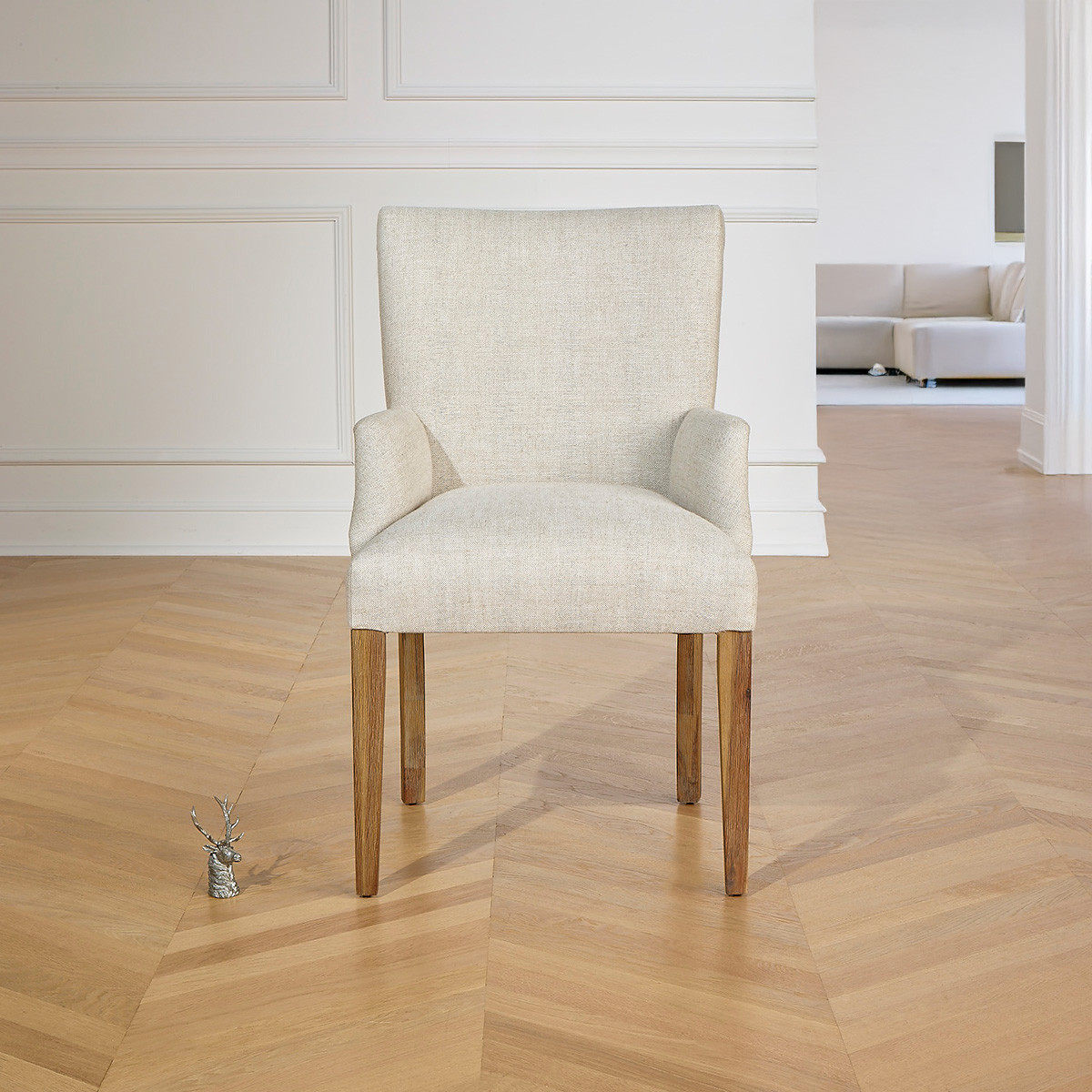 Fauteuil de table style moderne en bois massif et lin premium ALIX lin, ROBIN DES BOIS