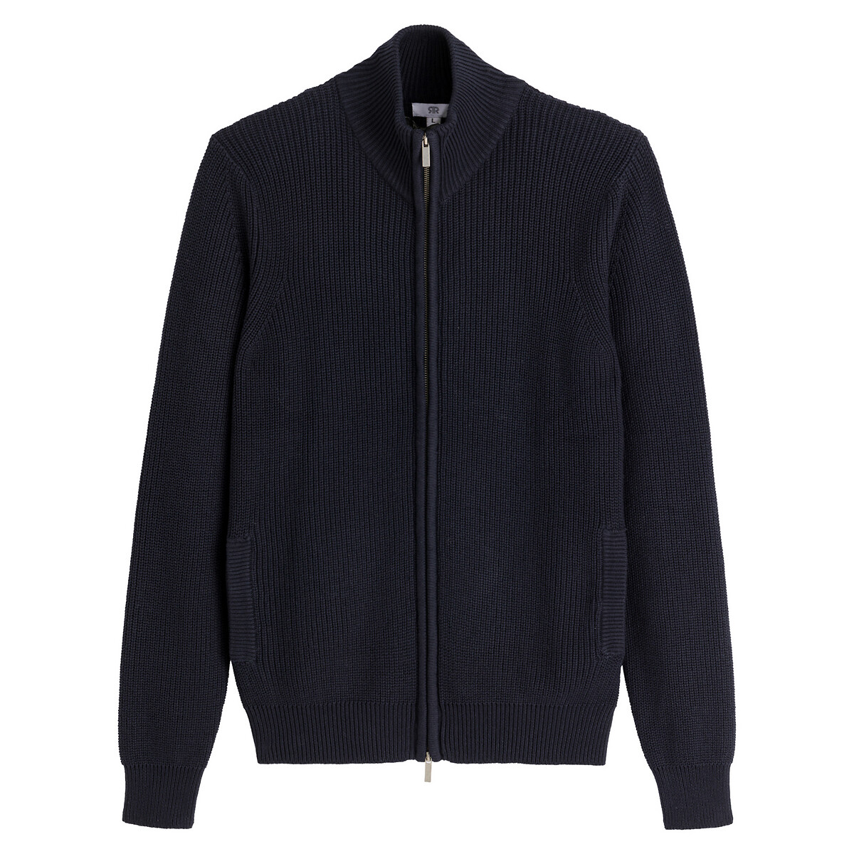 Gilet zippé, côtes anglaises, en coton bleu marine, LA REDOUTE COLLECTIONS
