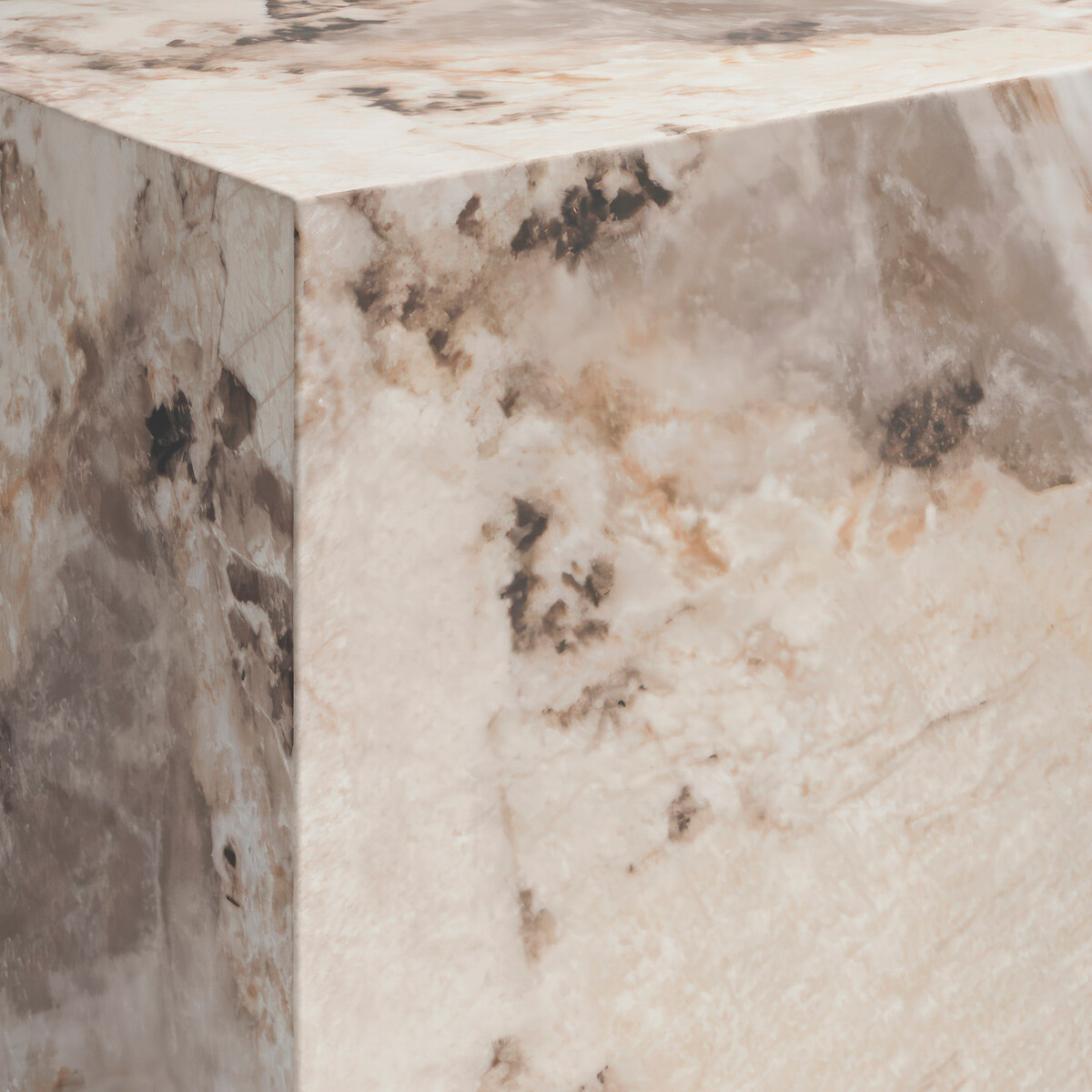 Serafina Pandora Faux Marble Block Side Table marbled beige, ÉDITÉ