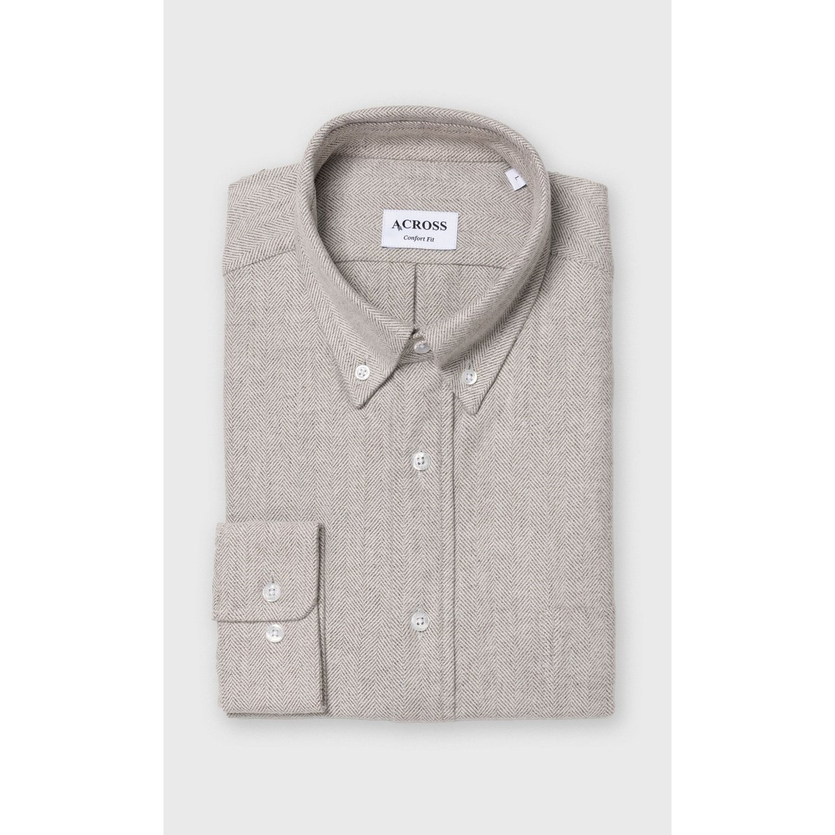 Chemise Confort fit à chevrons en flanelle e gris moyen, ACROSS