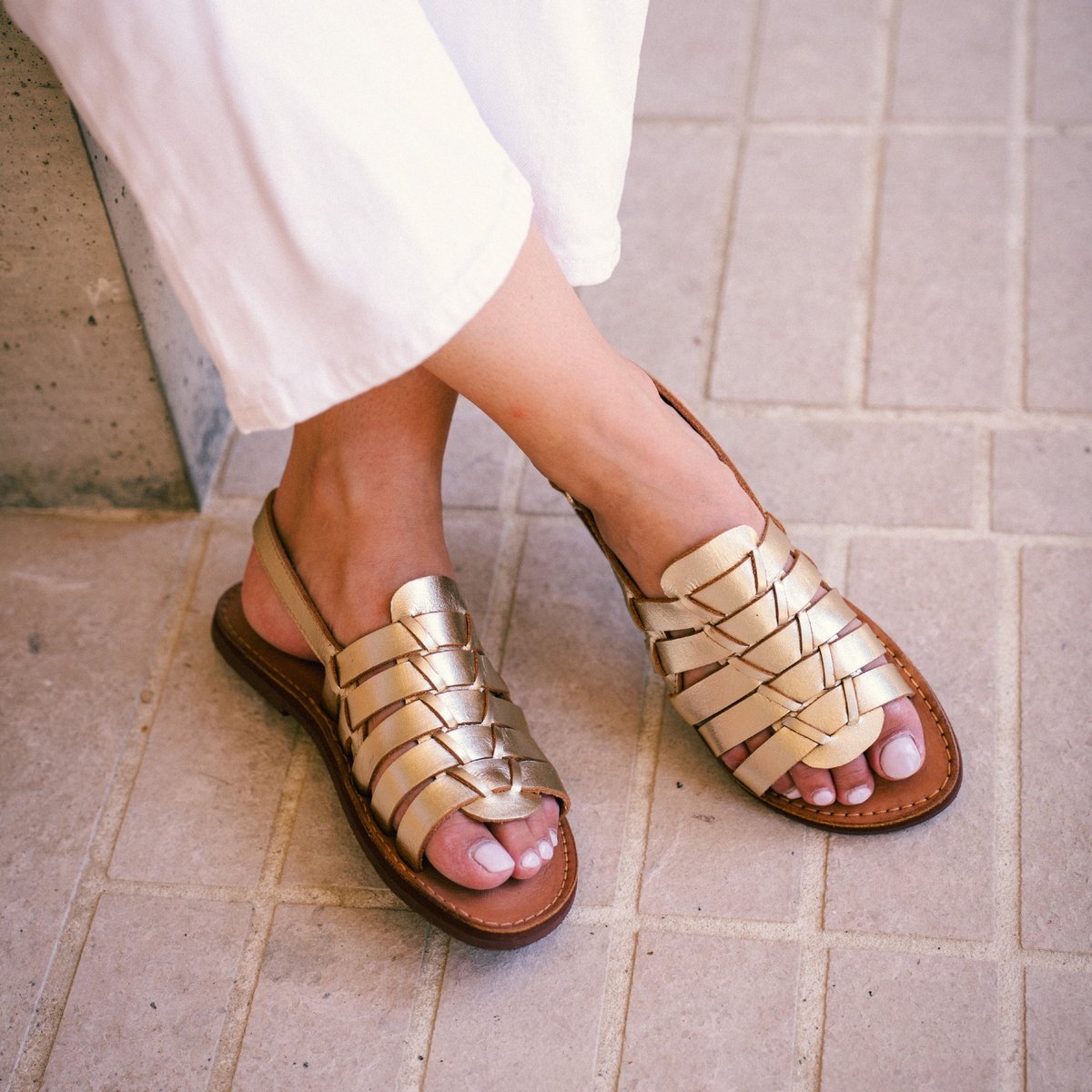Sandale en cuir tressé CALI champagne, MAPACHE
