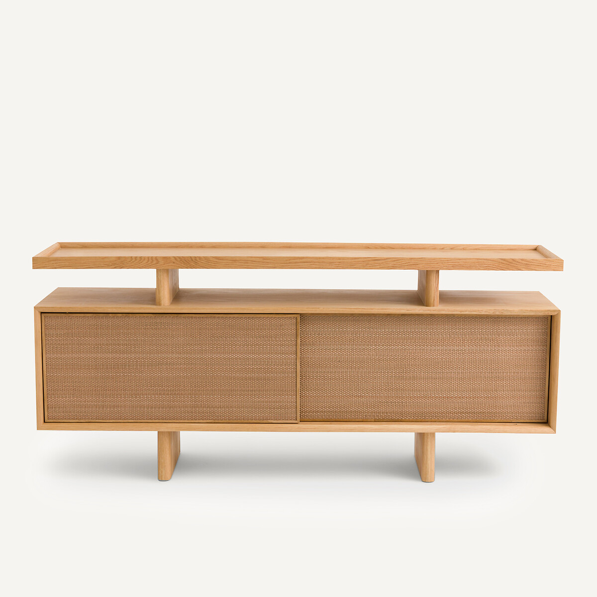 Credenza con console in rovere impiallacciato e pelle, Propono quercia naturale, AM.PM