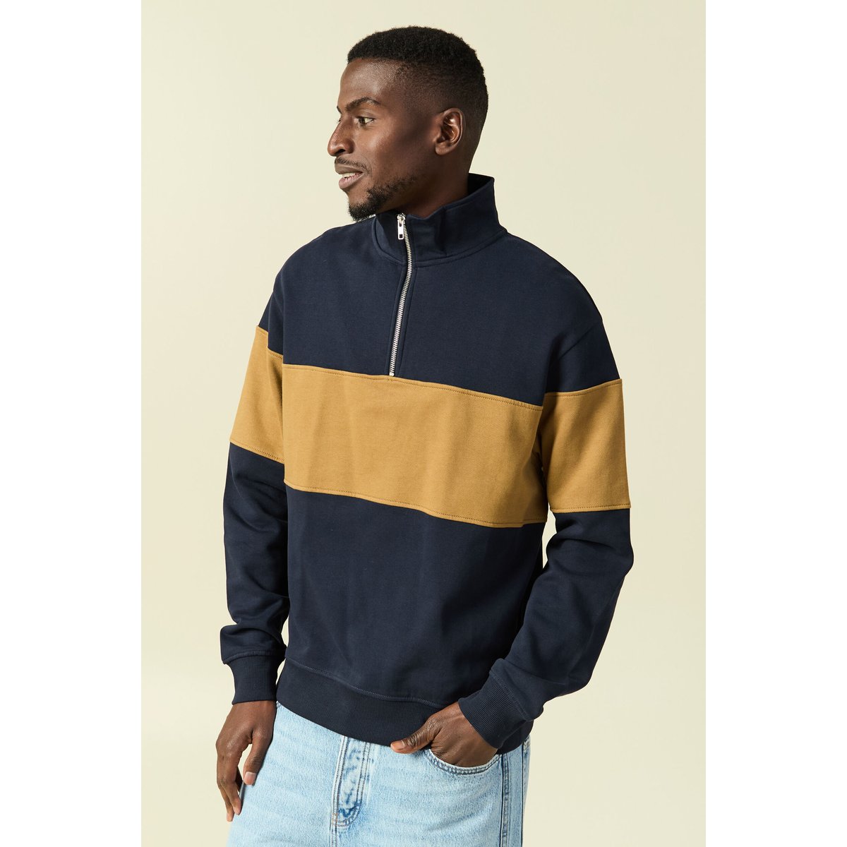 Sweat col montant manches longues bleu marine, BONOBO