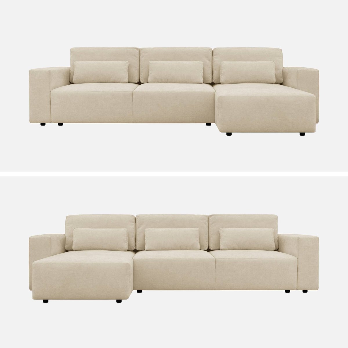 Canapé d'angle convertible réversible 3 places tissu chenille avec coffre THEO beige, SWEEEK