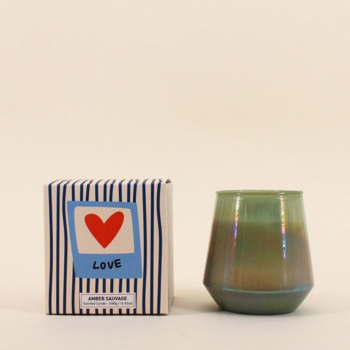 Bougie parfumée verre lustré 480g avec boite cadeau bleu, ORNAMI