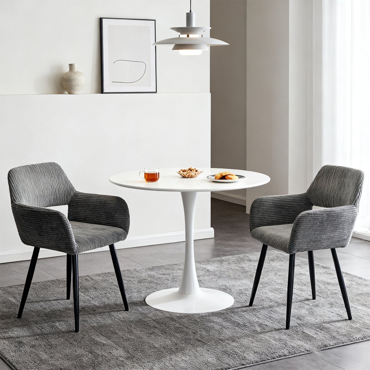 Lot de 2 chaises de salle à manger velours côtelé scandinave, CROMWELL gris, MEUBLES COSY