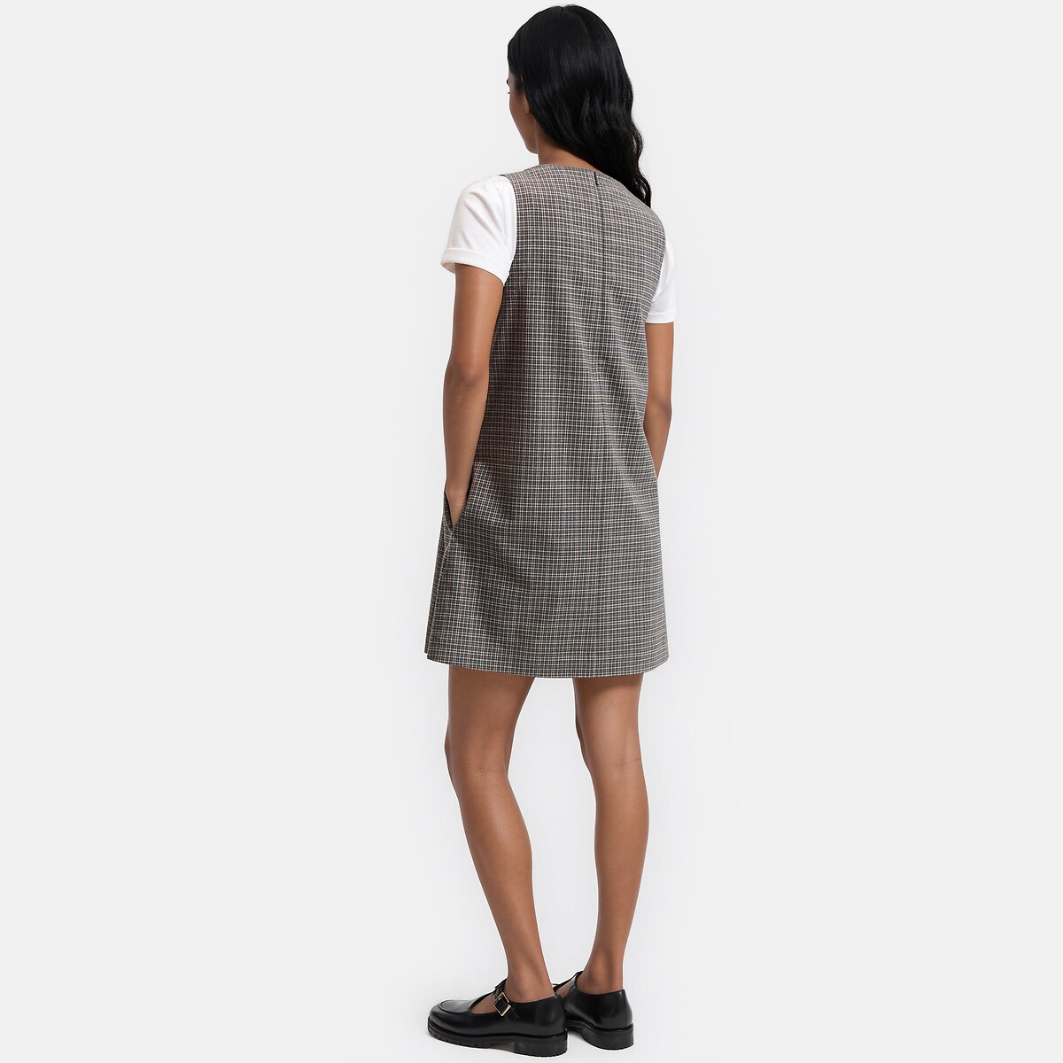 Checked Sleeveless Mini Dress checks on grey background, LA REDOUTE COLLECTIONS