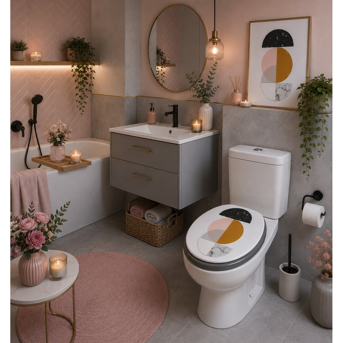 Abattant WC Géométrique Effet Marbre 47 x 37 cm blanc, EDEN