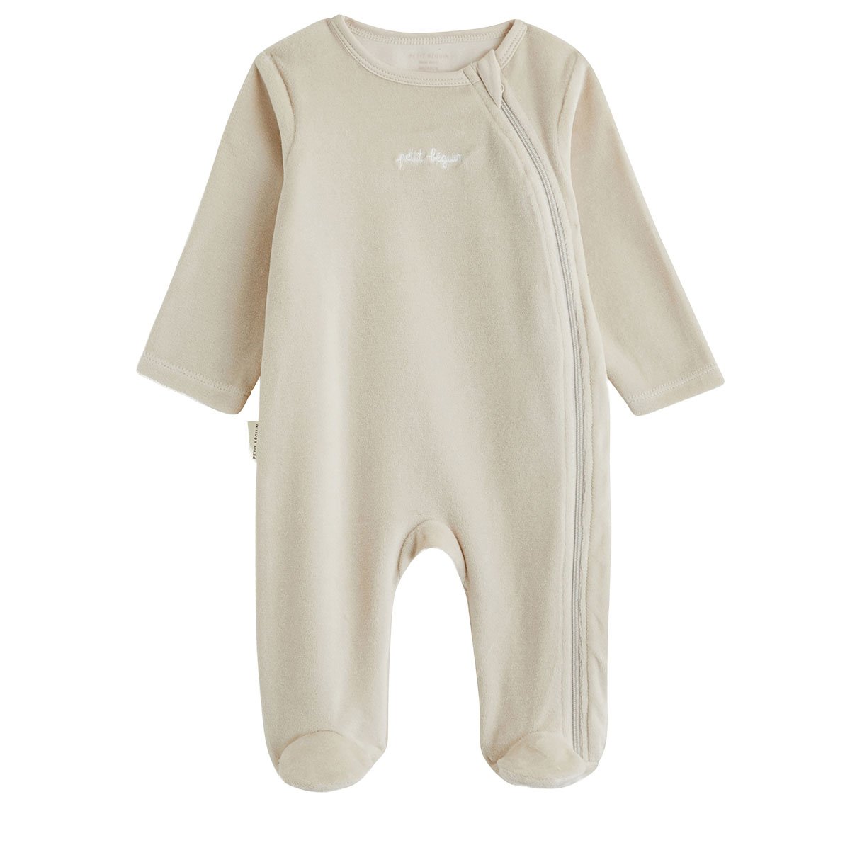 Lot de 2 pyjamas bébé en velours ouverture zippée ecru, PETIT BEGUIN