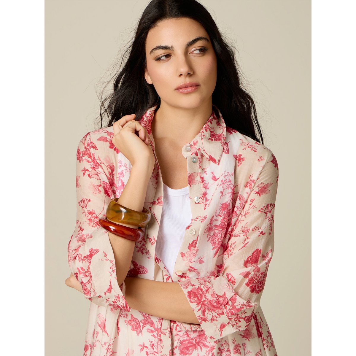 Robe chemisier fantaisie blanc, OLTRE