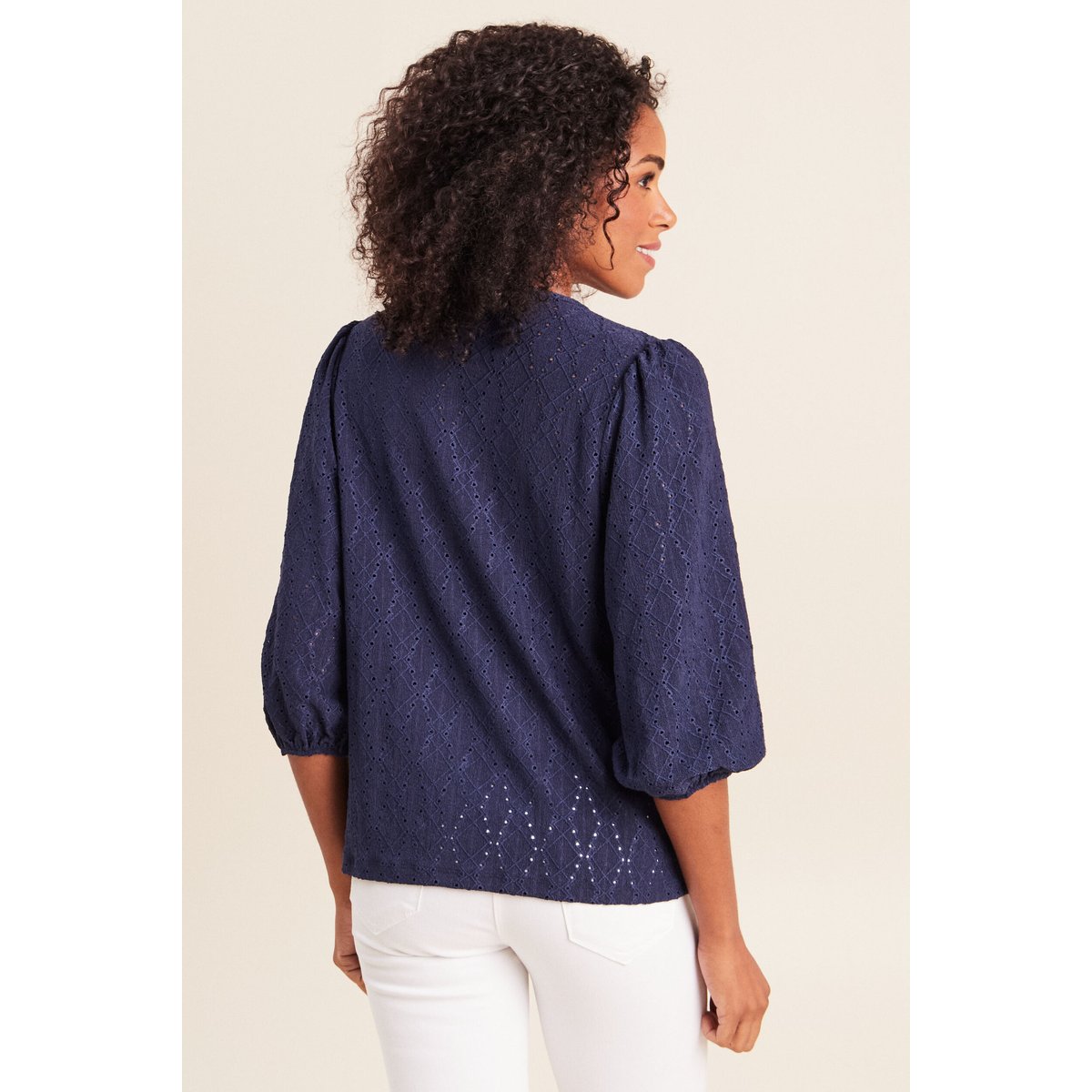 Blouse col v manches 3/4 bleu marine, BREAL