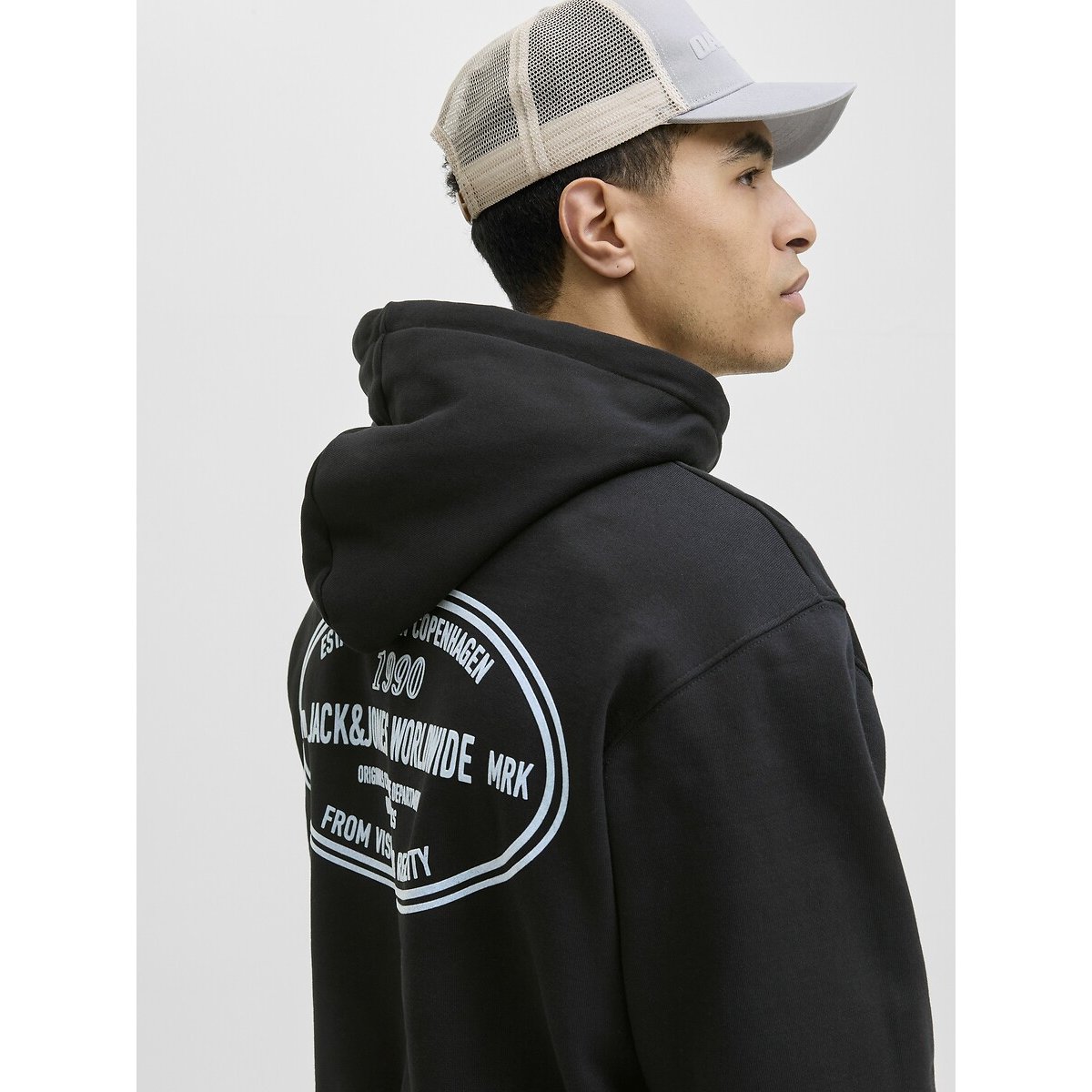 Sweat à capuche imprimé dos noir, JACK & JONES