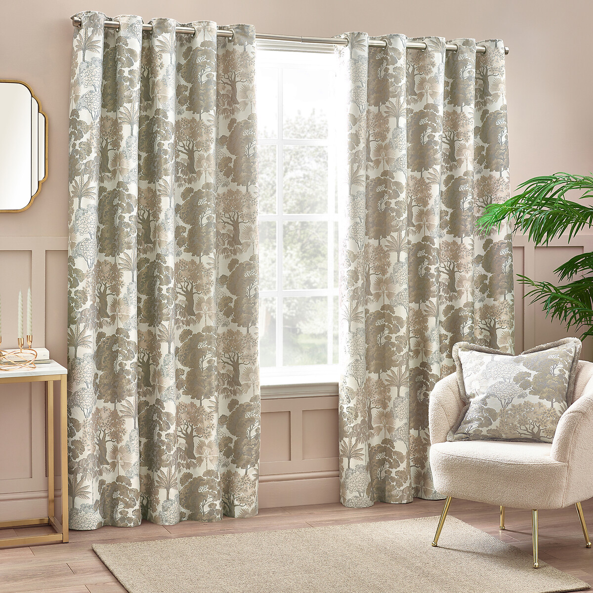 Woodlands Floral Jacquard Eyelet Curtains natural, WYLDER