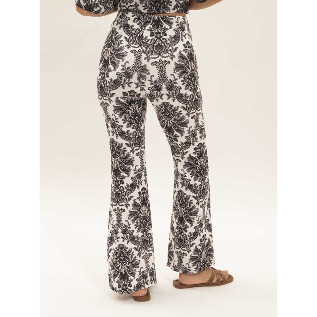 Pantalon Flare Motifs Edarzine noir, DONA LISA