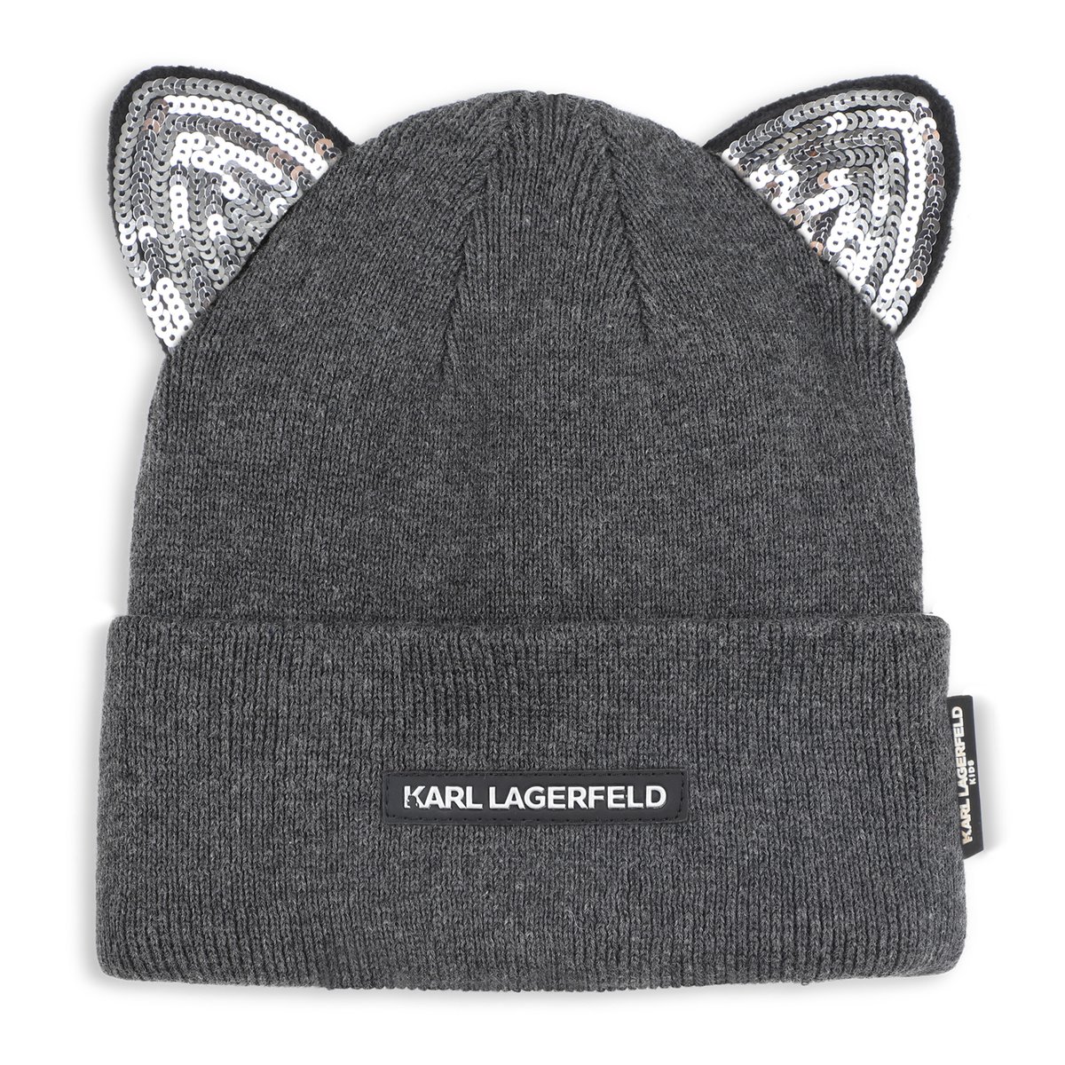 Chapeau tricoté avec une oreille élégante anthracite chine, KARL LAGERFELD KIDS