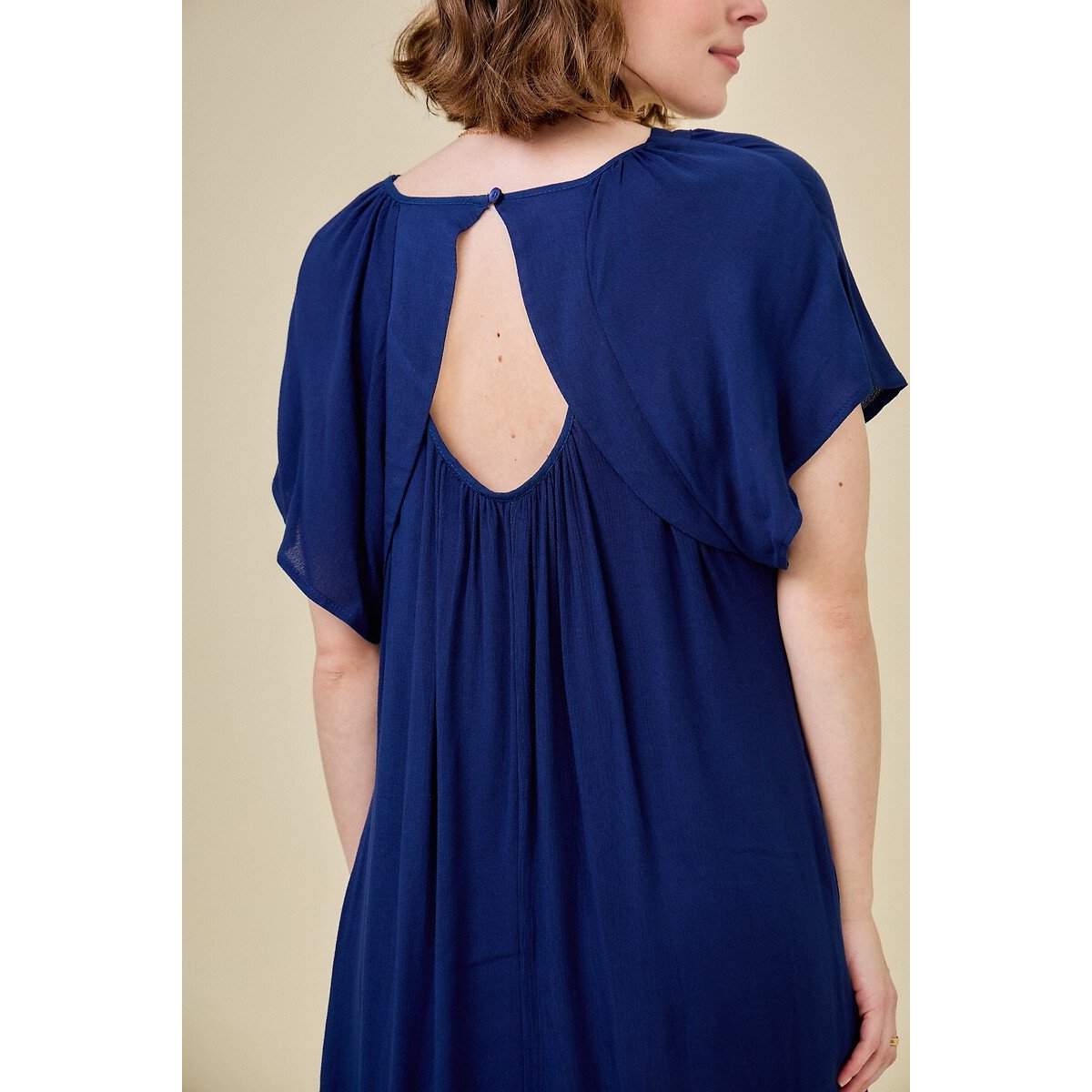 V-Neck Flared Dress navy blue, SEE U SOON