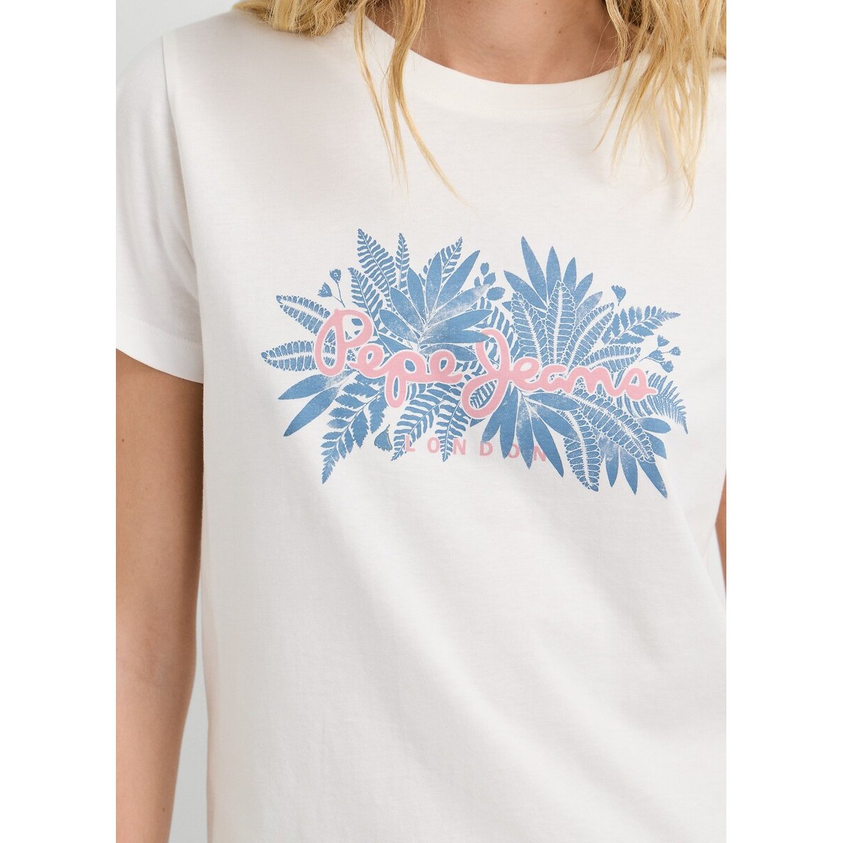 T-shirt manches courtes, col rond blanc, PEPE JEANS