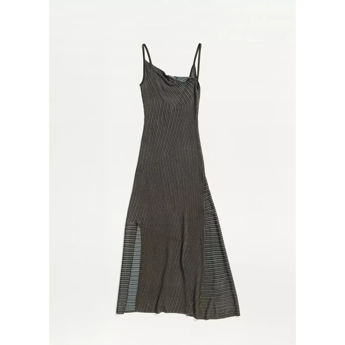 Robe en maille à rayures asymétrique café, MANGO