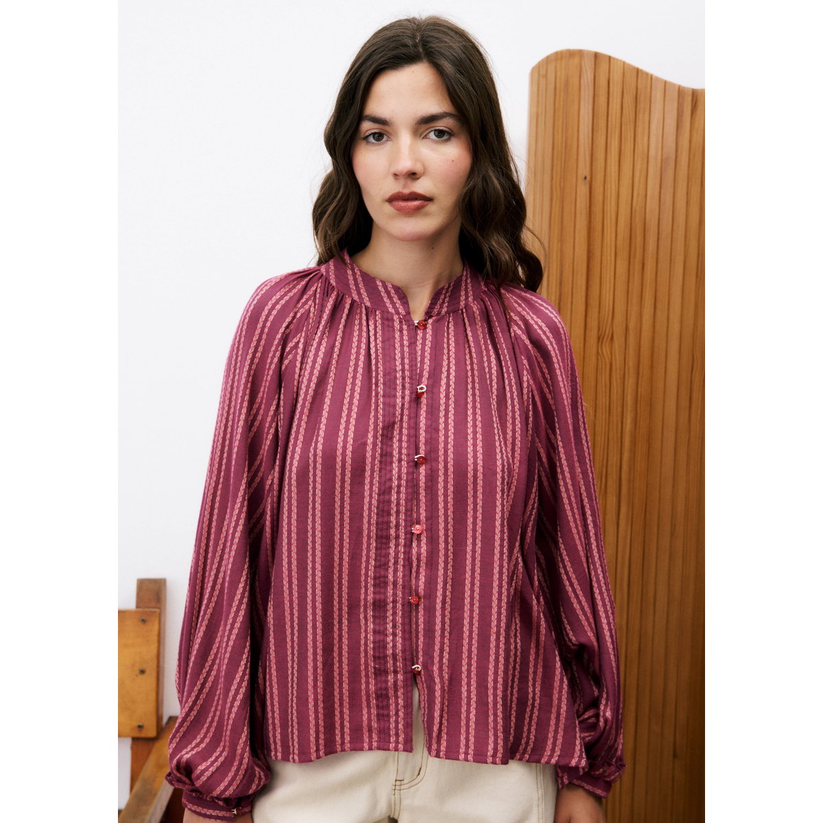 Chemise en coton COMBAVA rose fuchsia, FRNCH
