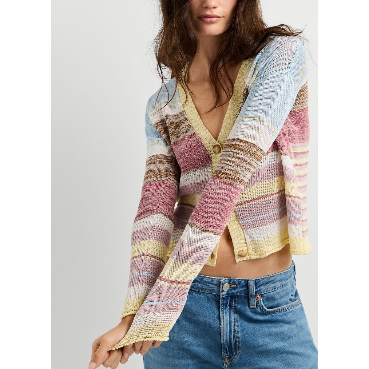 Striped V-neck cardigan ecru , PEPE JEANS