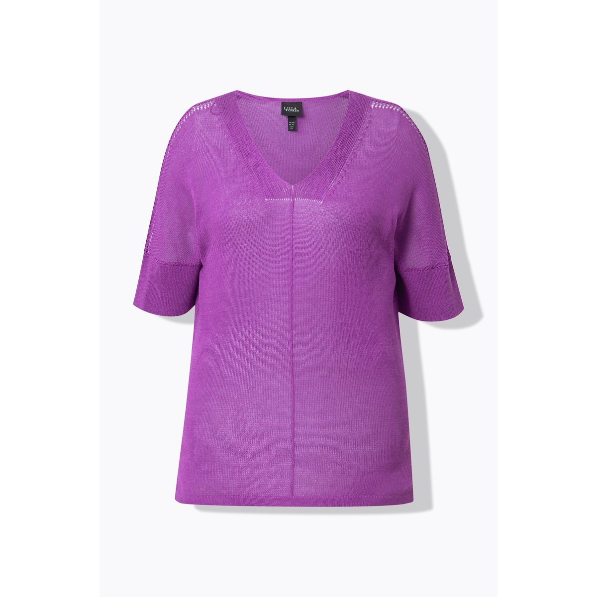 Pull oversize à couture fantaisie. Col V violet, ULLA POPKEN