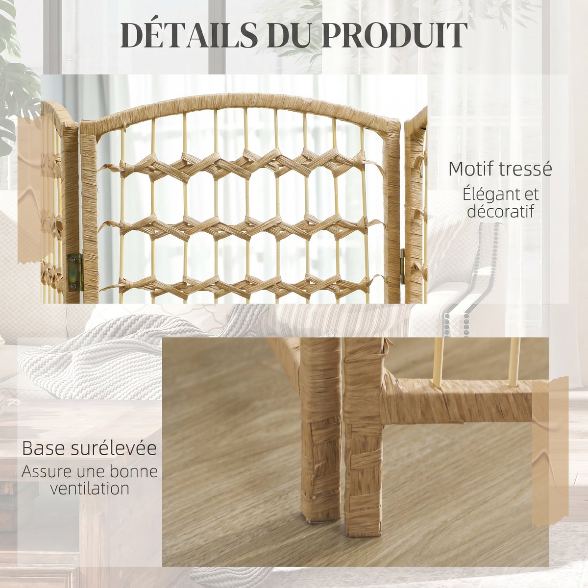 Cloison de séparation Bois Bois naturel bois naturel, HOMCOM
