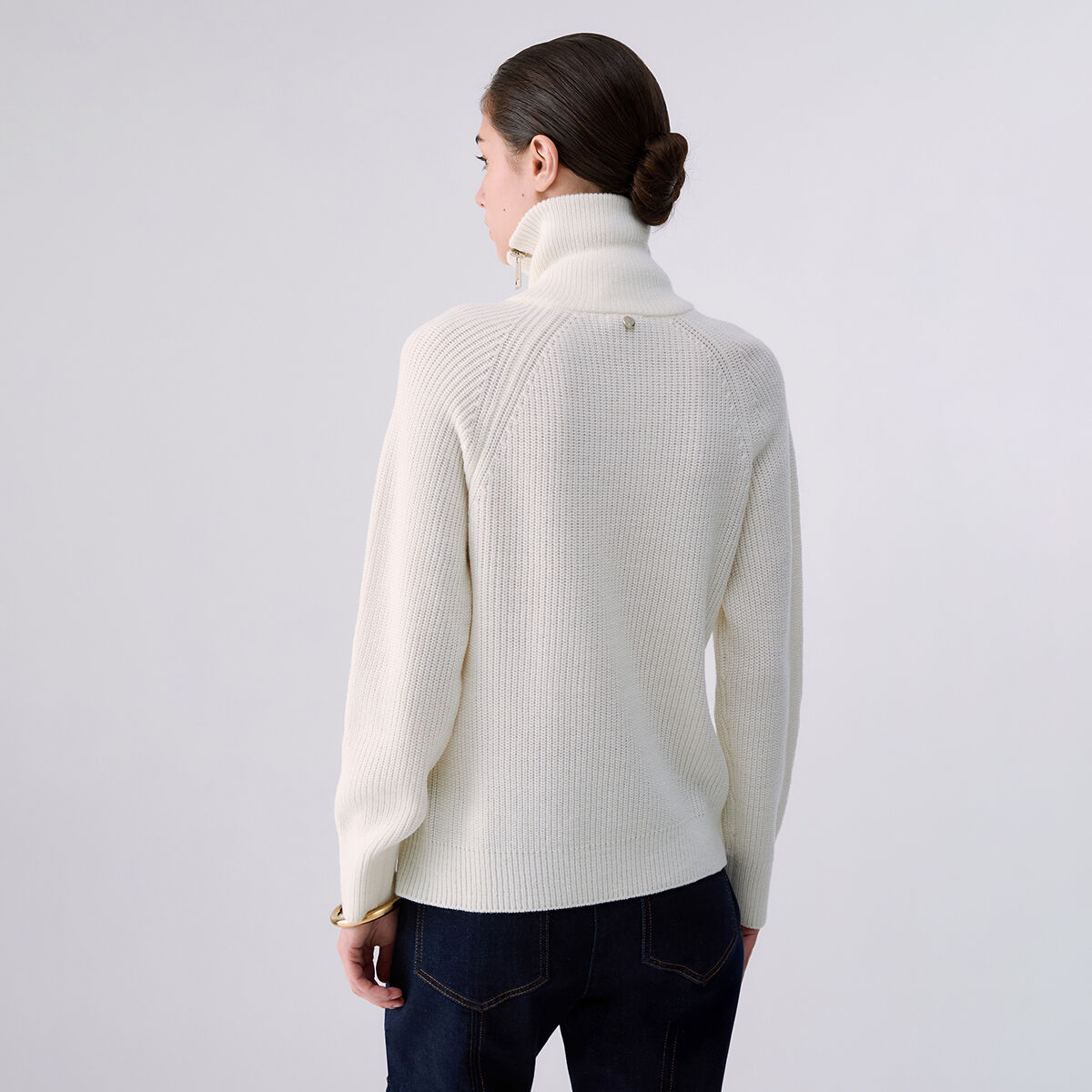 Pull en laine avec zip blanc laine, LIU JO