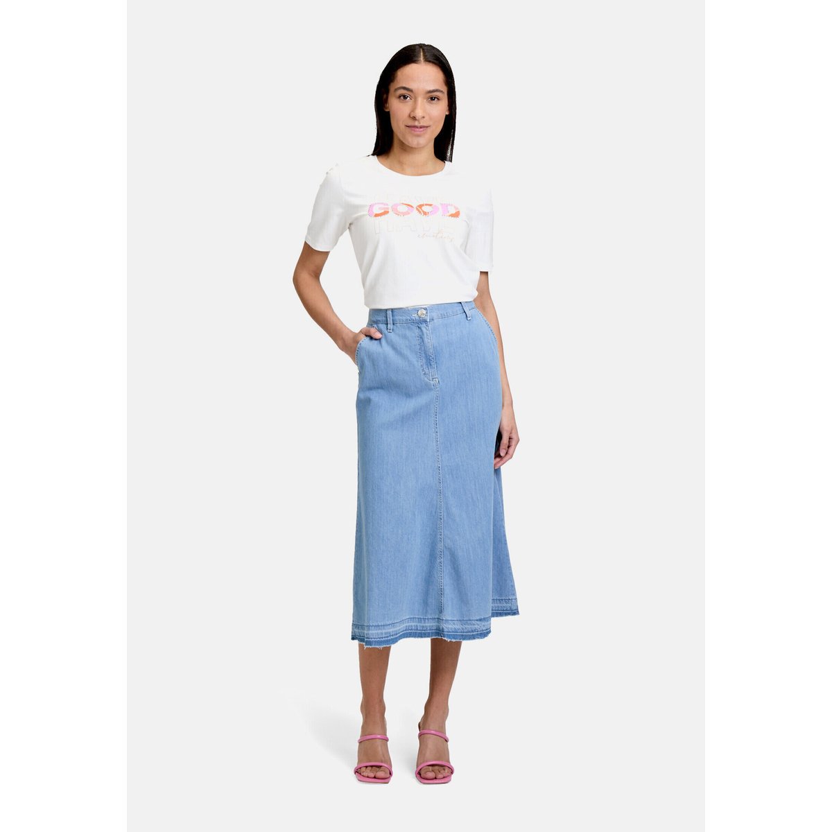 Jupe en jean à bord franc light blue denim, BETTY BARCLAY