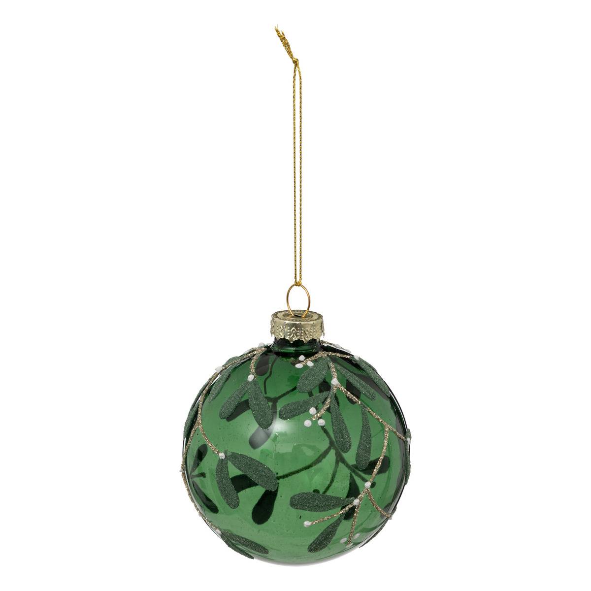 boule de noël vert gui 8cm en verre vert, ATMOSPHERA