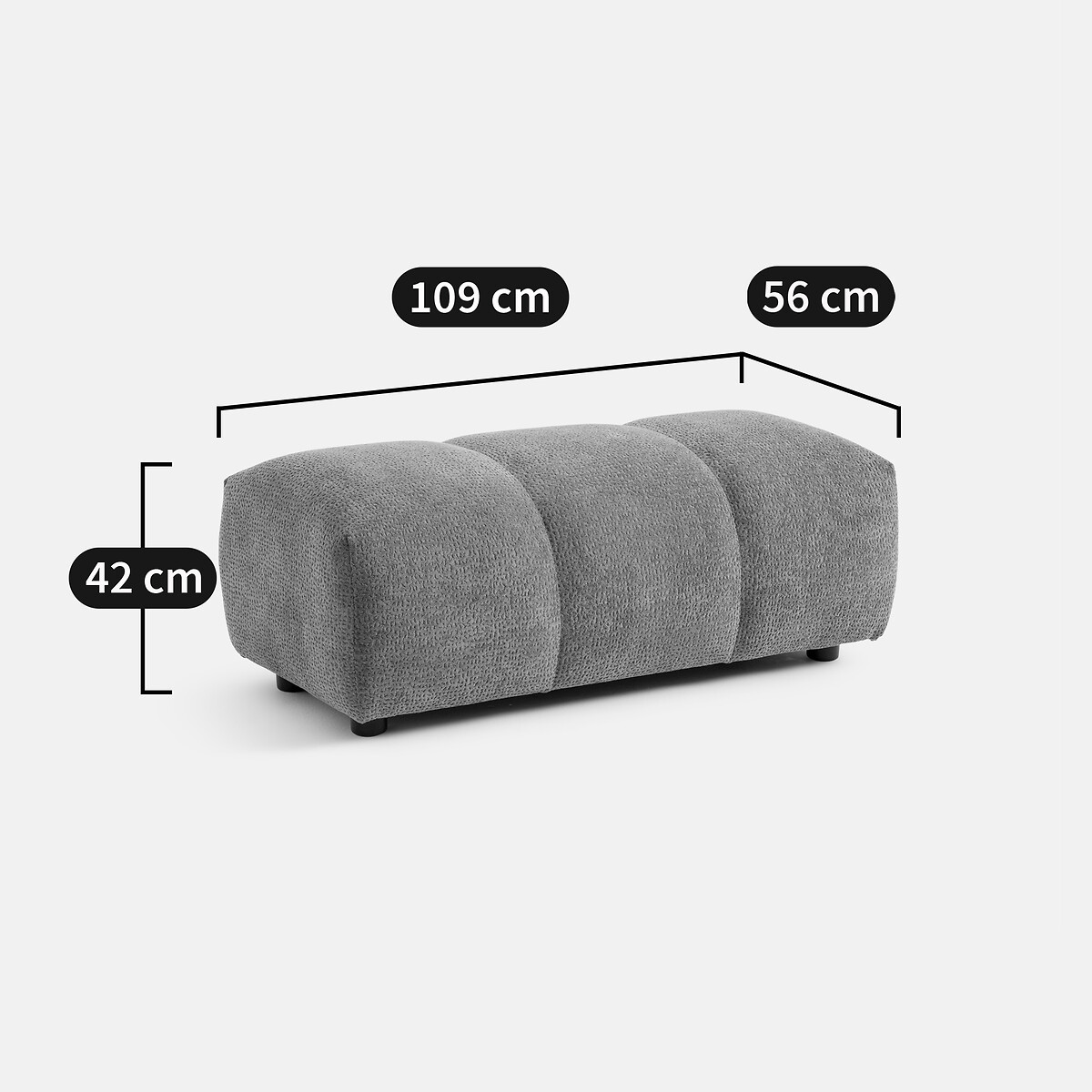Pouf XL, velours épais, L109 cm, Nuria bleu, LA REDOUTE INTERIEURS