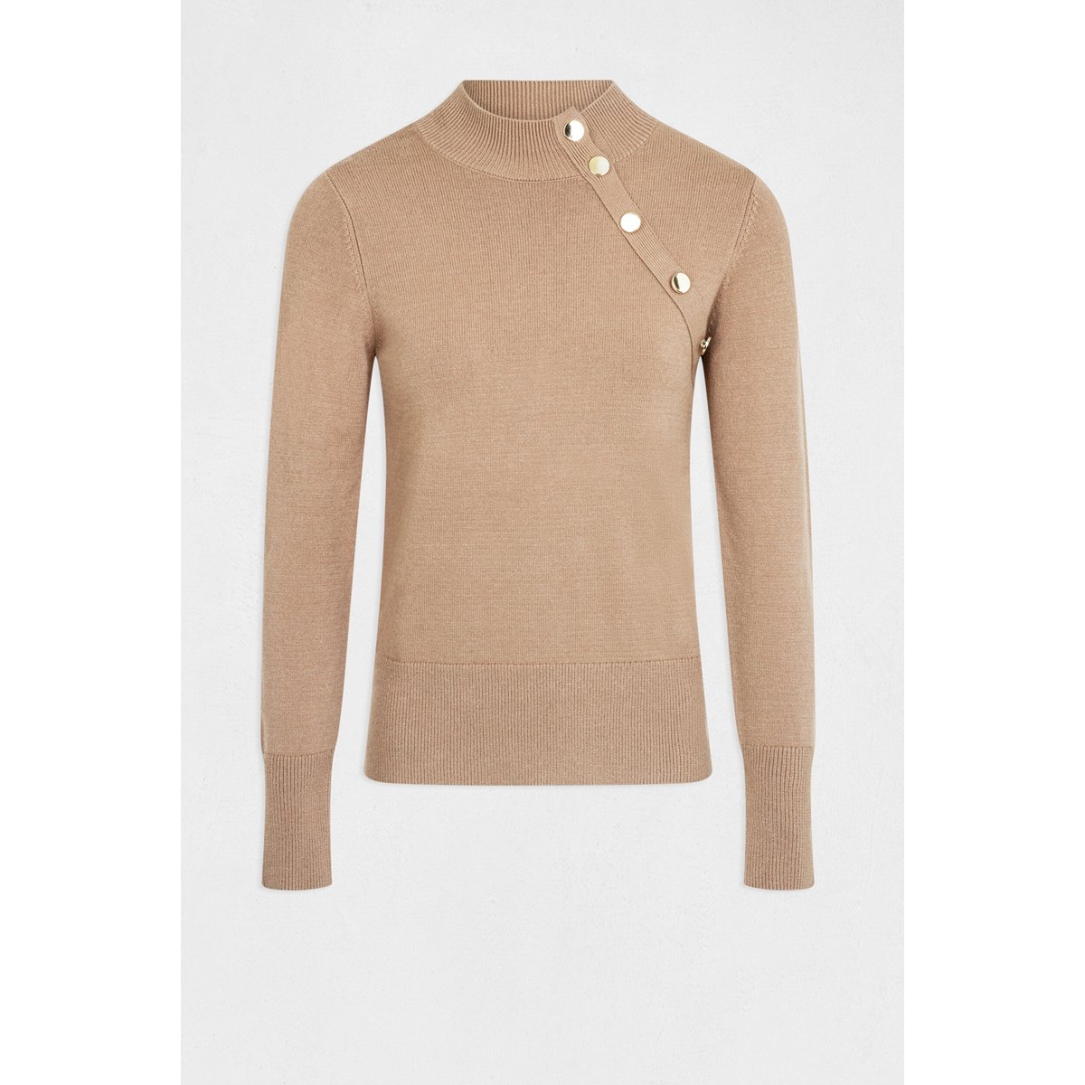 Pull manches longues boutons décoratifs taupe, MORGAN