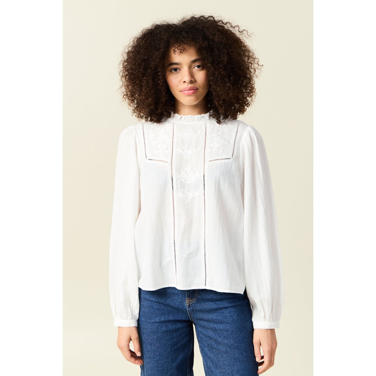 Chemise manches longues brodée ecru, BONOBO
