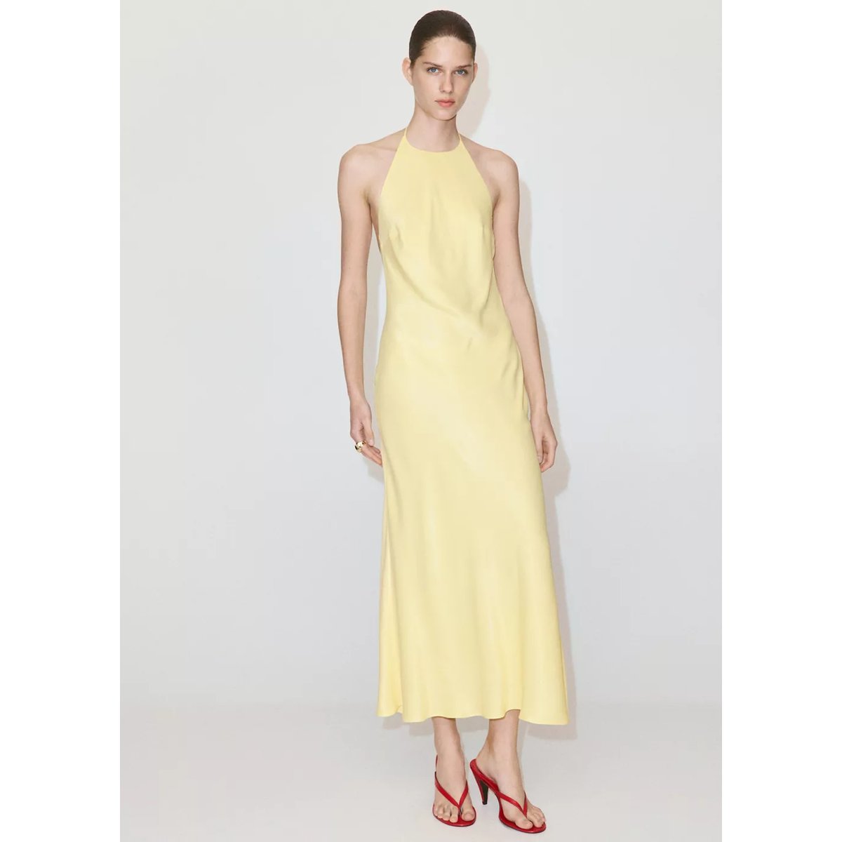 Robe emmanchures américaines dos nu jaune, MANGO
