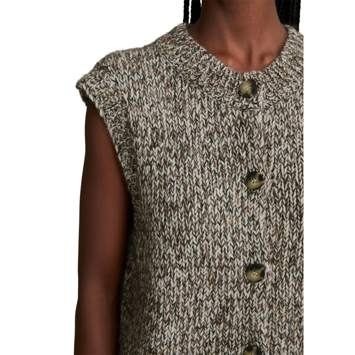 Cardigan sans manches, coupe décontractée en mélange de laine vierge et de laine d'alpaga beige, MARC O’POLO DENIM