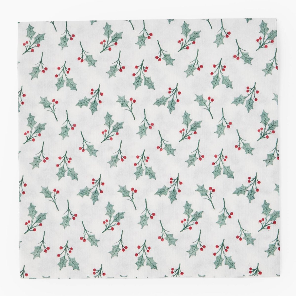20 serviettes 40x40 imprimé multi houx blanc et vert, MONOPRIX