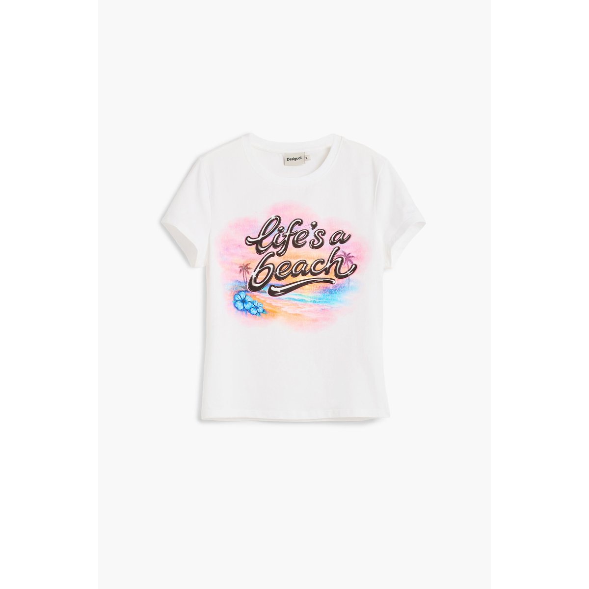 T-shirt coton imprimé blanc, DESIGUAL
