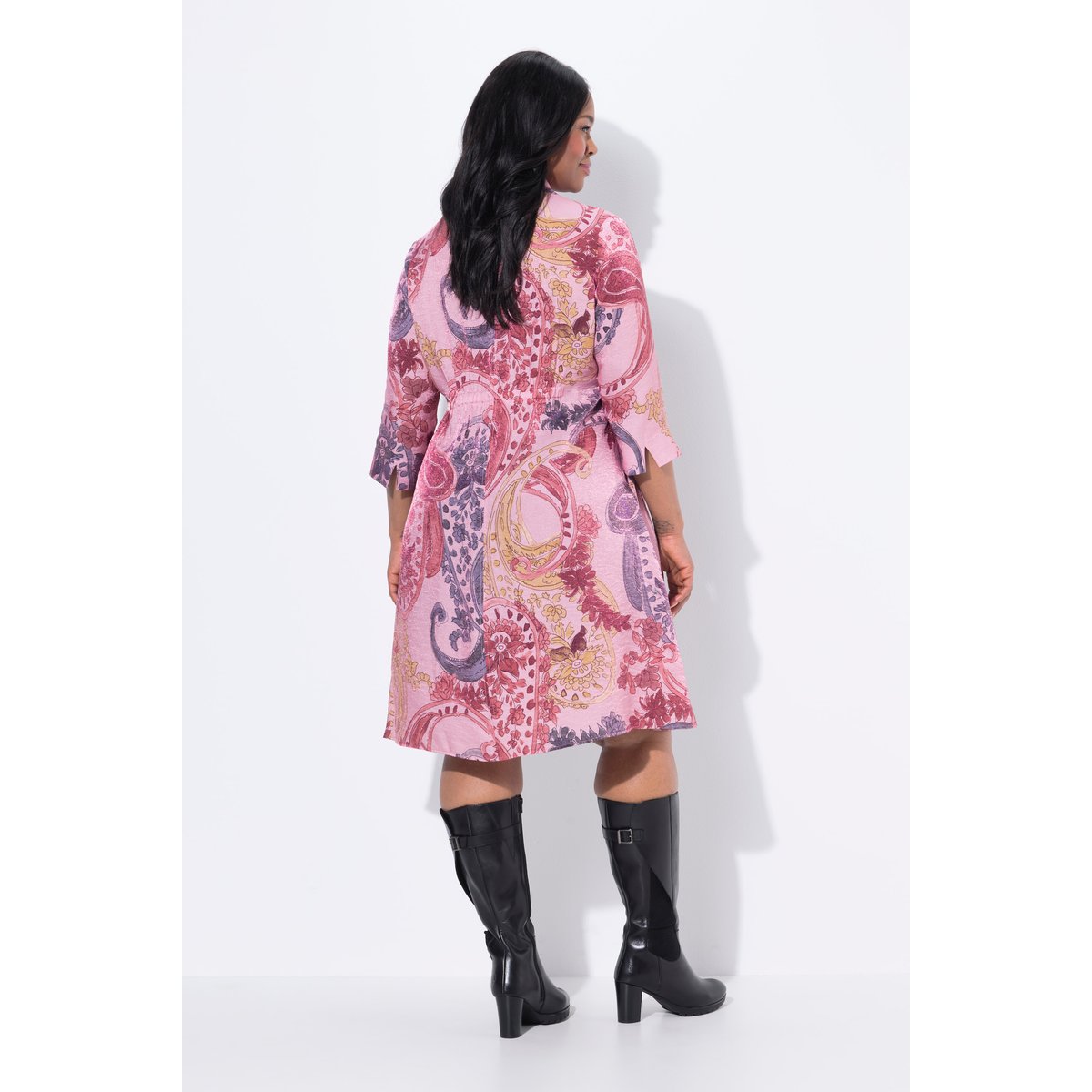 Robe coupe évasée, manches 3/4 rose, ULLA POPKEN