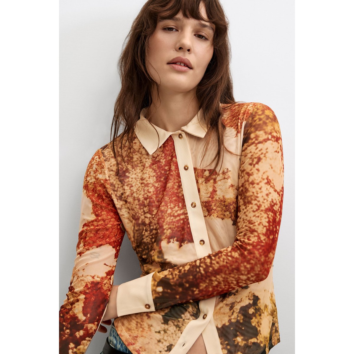 Chemise longue imprimée beige, DESIGUAL