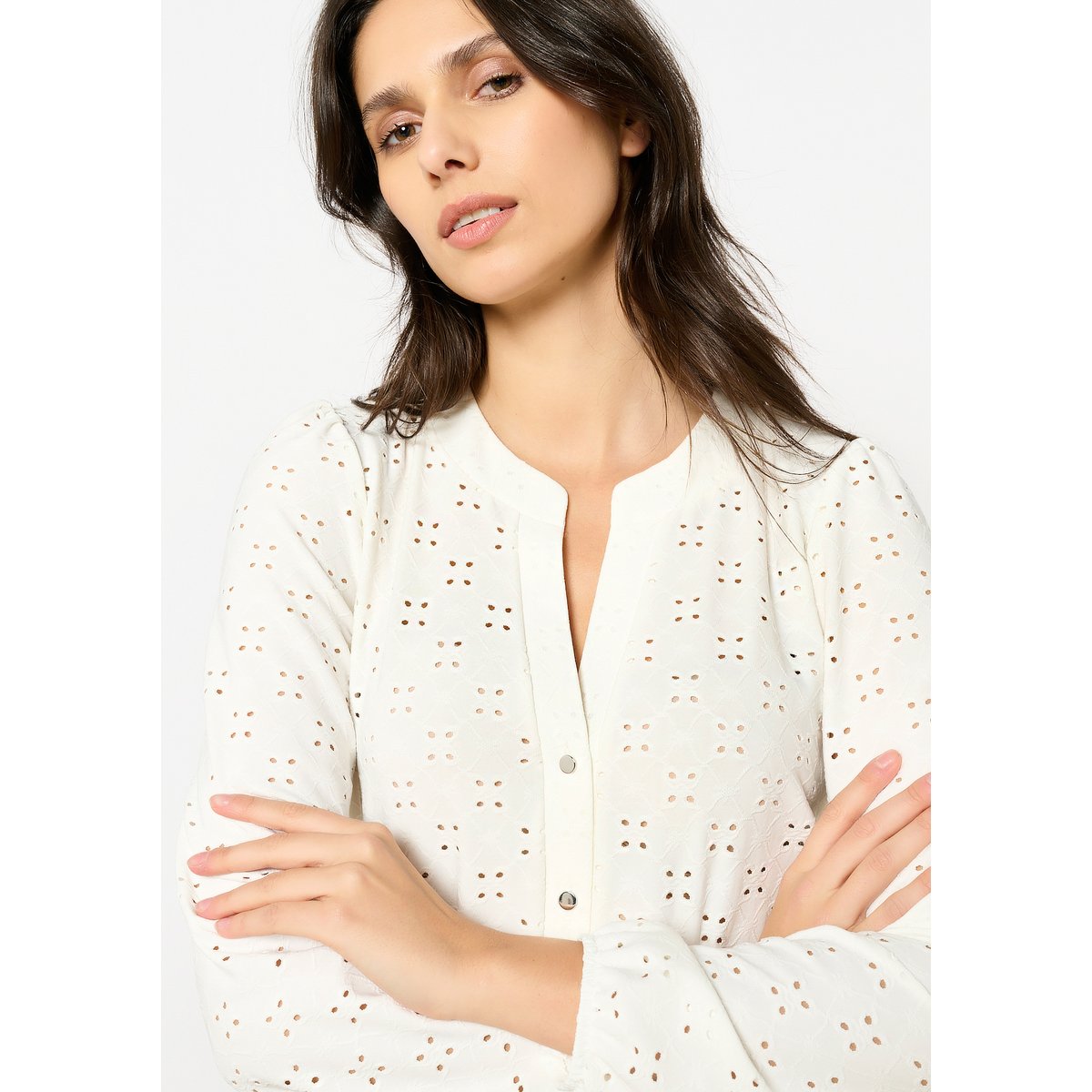T-shirt avec broderie anglaise blanc, LOLALIZA