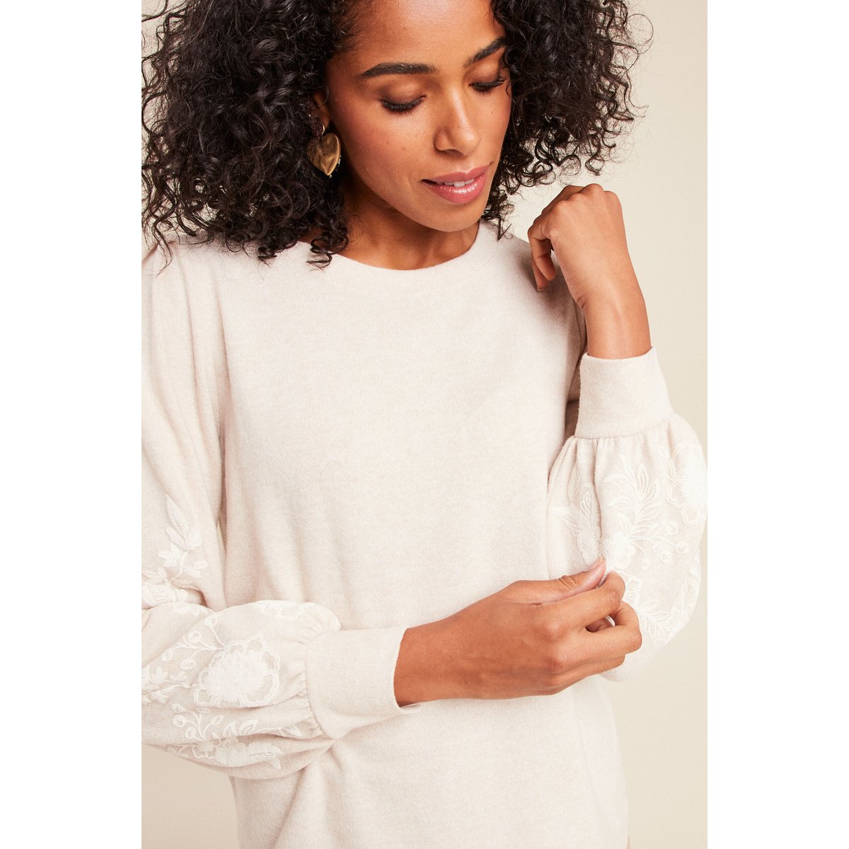 Pull duveteux col rond manches longues creme, BREAL